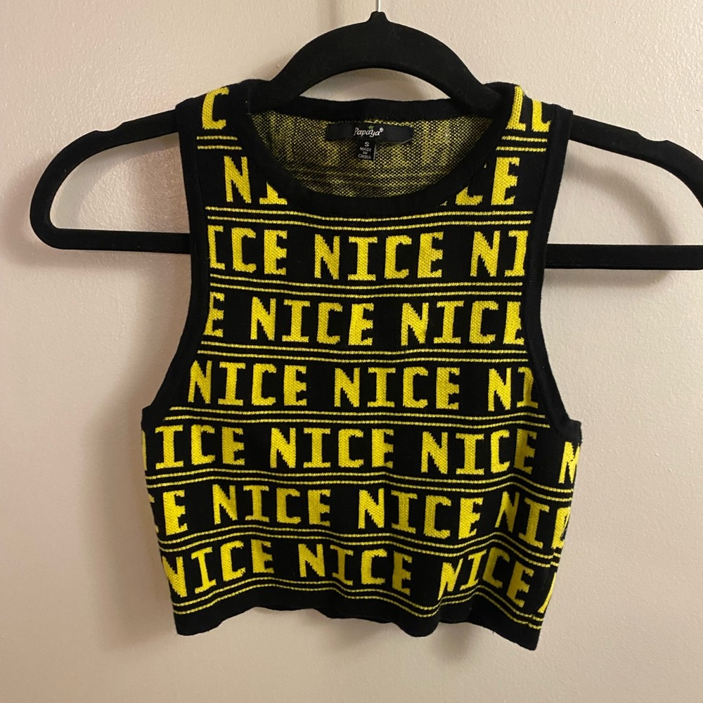 Black and Yellow 'Nice' Crop Top